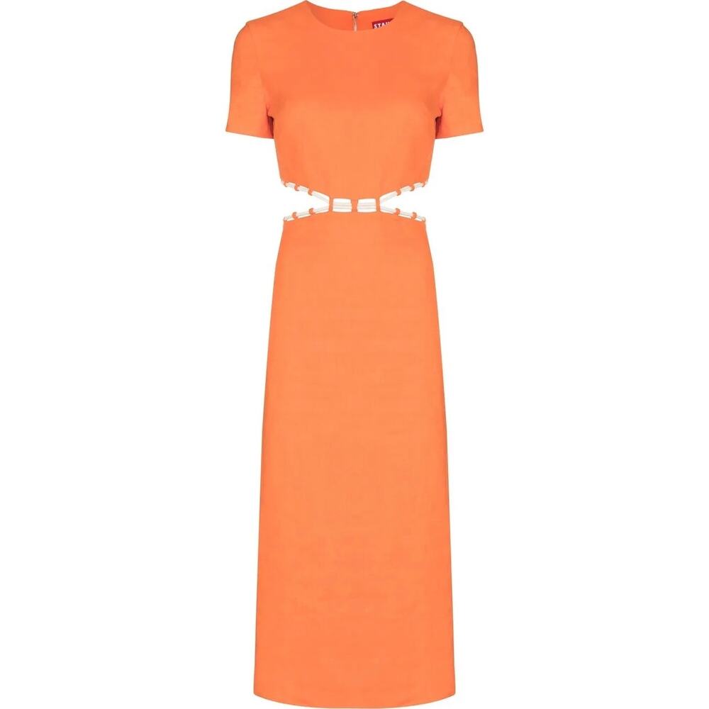 STAUD Orange Cutout Midi Dress